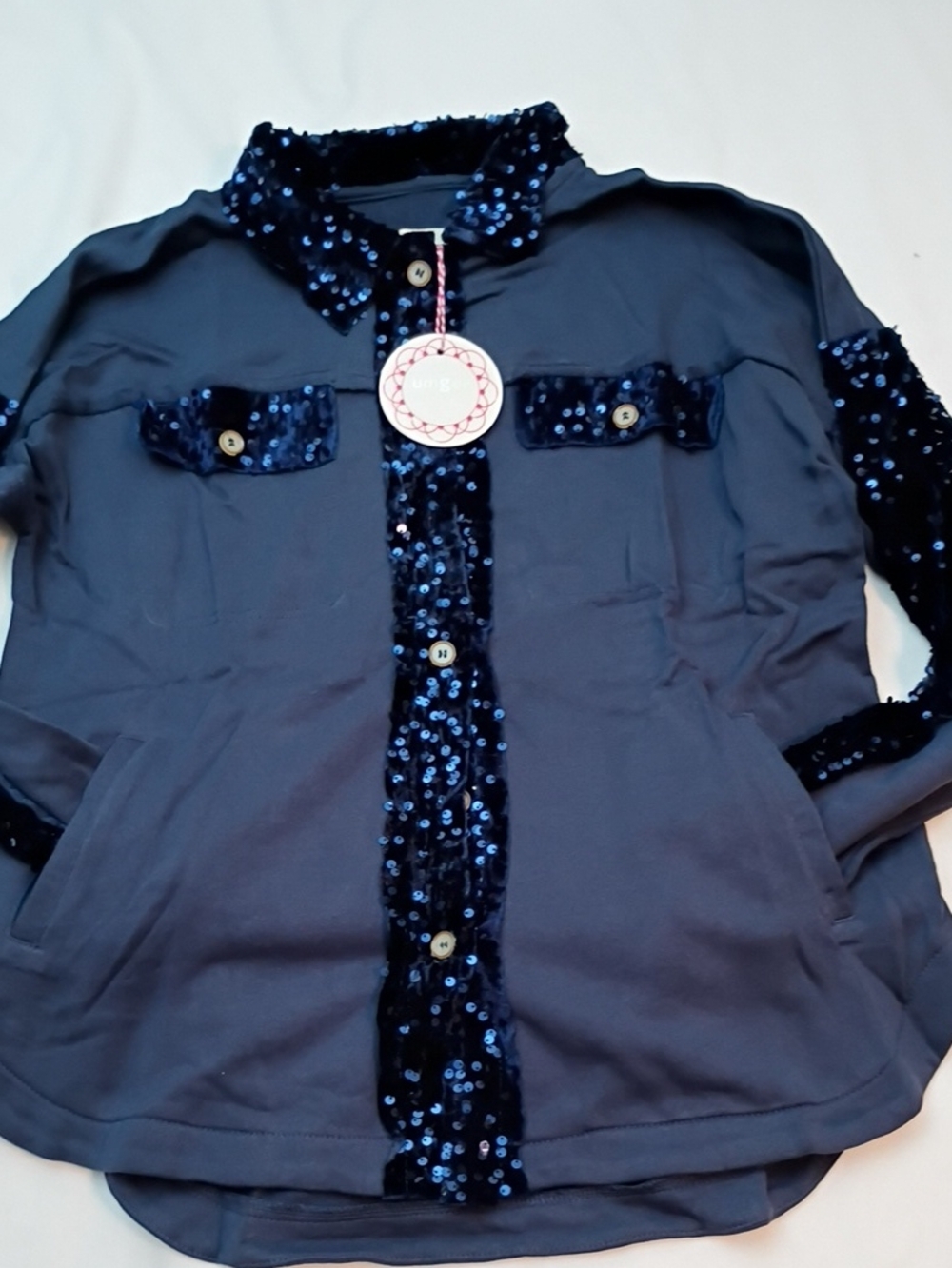 Umgee Women's Boho Sequin Trim Navy Women's Shacket